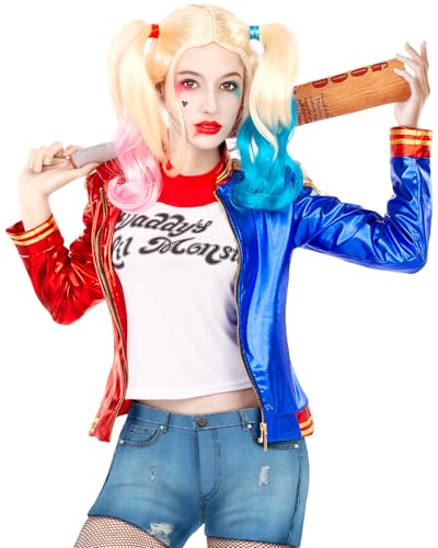 Funidelia Kit Disfraz Oficial Harley Quinn - Escuadrón Suicida para Mujer, Incluye Camiseta y Chaqueta, Superhéroes, DC Comics - Traje para Adultos para Fiestas, Carnaval y Halloween - Talla XS