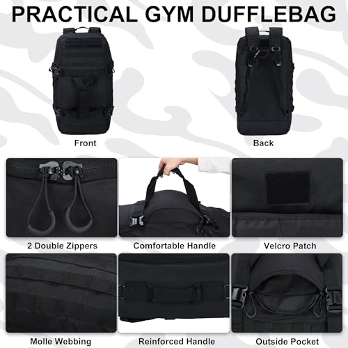 Travel Duffle Bag Gym Bag Duffle Bags with Weekend Overnight Bag for Outdoor Traveling Workout Deployment Sports (Black, 80L)3