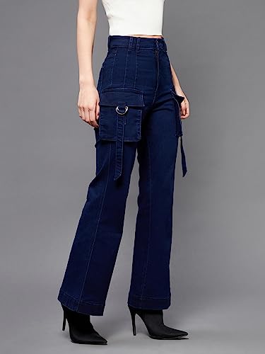 Image of Miss Chase Women's Skinny High Rise Cropped Length Fringe Detailing Stretchable Denim Jeans