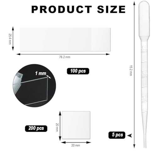 MOLIMOLI 100 Vorgereinigte Objektträger Mikroskop & 200 Deckgläser Mikroskop mit 5 Tropfer, Labor Biologie Wissenschaft Studium Zubehör