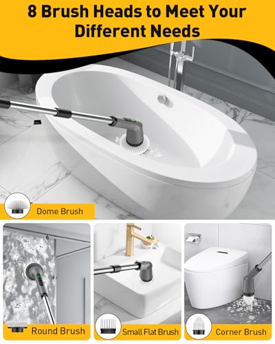 Image of Shower Scrubber with Long Handle, Shower Cleaner Brush with 8 Floor Machine Pads, Cordless Electric Spin Scrubber for Cleaning with 2 Speed, Cleaning Supplies for Bathroom Bathtub Kitchen Floor Toilet