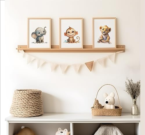 LAVEMA Bilder Kinderzimmer | Glückliche Safari Tiere | Poster A4 (21x30cm) ohne Bilderrahmen | Babyzimmer Deko | Wanddeko Beige Poster | Baby Junge Mädchen Dekoration