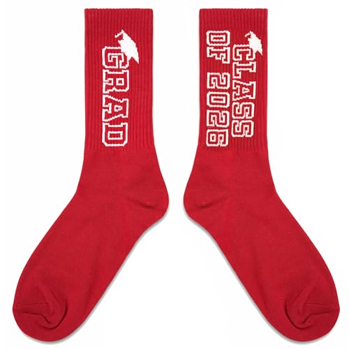 FujLoy Graduation Socks - Gift for Him or Her, Graduate, Color Socks for Each College (Red+White 086)