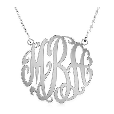 JOELLE JEWELRY Customized Monogram 3 Initials Name Necklace in 18K White Gold Plated Silver-Personalised Gift for Girls Cover