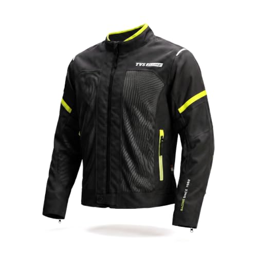Image of TVS Racing Tech-Core Road Jacket for Men | CE2 armour <5kN at Shoulders Elbows and Back | 600D Chassis | 310gsm Vent Mesh | High-Vis Reflective Tech| YKK zippers