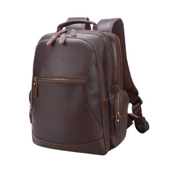 TIDING Vintage Full Grain Leather 15.6 Inch Laptop Backpack for Men Large Capacity Travel Rucksack Weekender Camping Daypacks