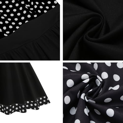 Image of Women's Boat Neck Polka Dot Cocktail Midi Dress Vintage Retro 1950s Style Swing Tea Length Wedding Guest Party Dresses