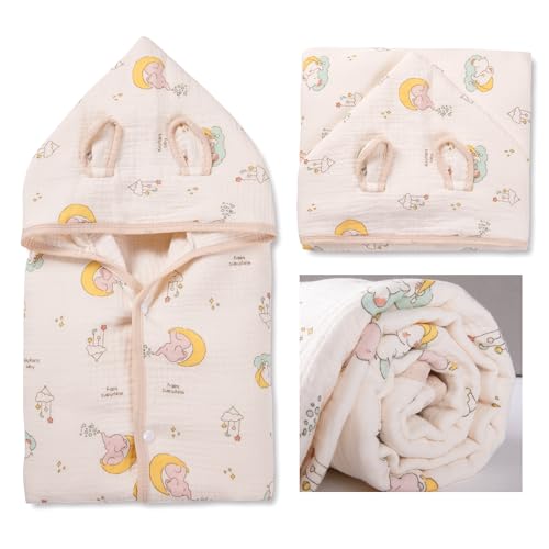 Image of Hooded Towel Muslin Hooded Towel Made from Organic Cotton 6-Layer Cotton Bath Towel, Soft Bath Towels 25x51inches for Toddler Baby (Splashing Elephant)