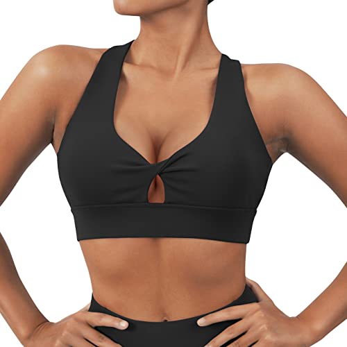 DOULAFASS Sports Bras for Women Sexy Cross Back Padded Medium Support Fitness Workout Yoga Bra Tops (Medium, 229-Black)