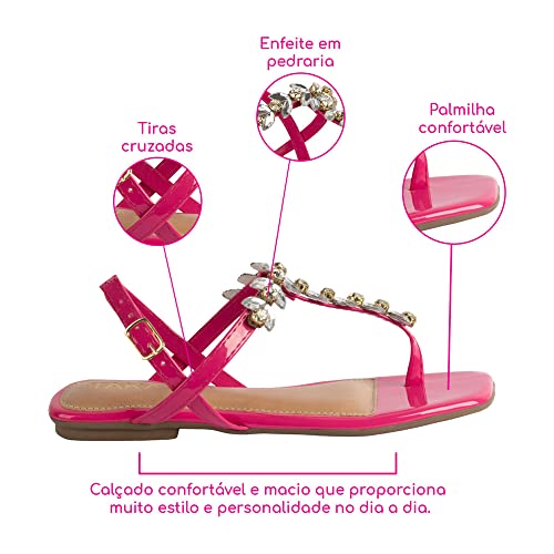 Sandália Feminina Rasteira Casual Com Pedraria De Fivela AF705 (Branco- Off White, br_footwear_size_