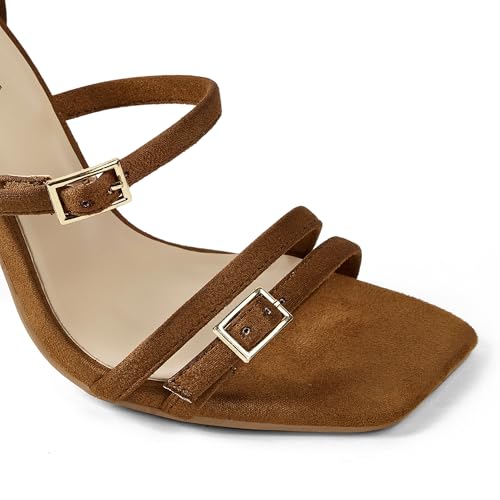 Image of Elisabet Tang 4 inch Stylish Ankle Strap Stiletto Sandals for Women - Sexy Square Open toe Gladiator High Heels for Party Commuting Daily use