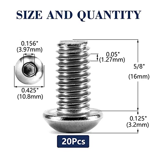 Image of 1 /4-20 x 5 /8 inch Button Head Socket Cap Bolts Screws, 20Pcs 304 Stainless Steel 18-8, Allen Hex Drive, Bright Finish by SG TZH(with Hex Spanner)