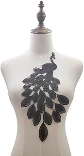 2 parches de encaje de pavo real para coser en vestidos de novia, color negro