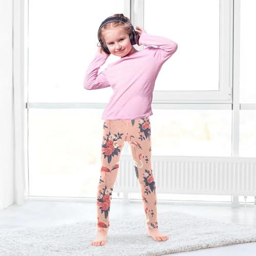 Wusikd Pink Flamingos Girls' Leggings Toddler Doodles Flowers Kids Yoga Pants Dance Active Tights 4T4