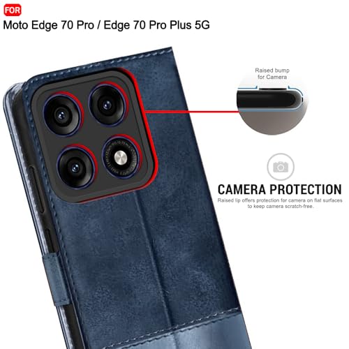 Image of TheGiftKart Flip Back Cover Case for Motorola Moto Edge 70 Pro /Edge 70 Pro Plus 5G | Dual-Color Leather Finish | Inbuilt Stand & Pockets | Wallet Style Flip Cover Case (Faux Leather, Blue & Sky)