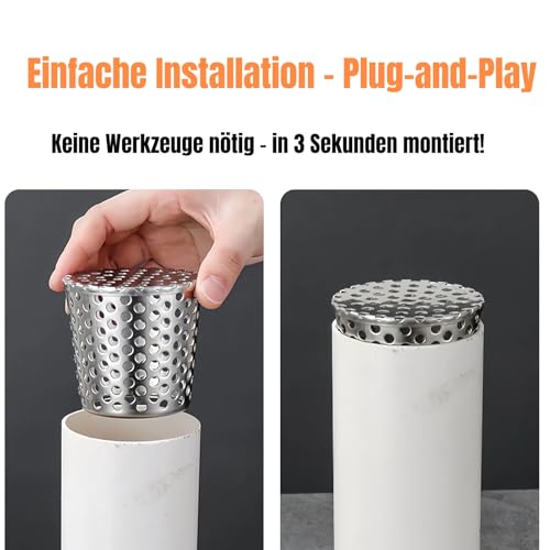 Dachrinnen Laubschutz aus Edelstahl, Regenrinnen Laubschutz, Fallrohrschutz, Laubschutz Dachrinne, Laubfang Fallrohr für Flachdachablauf, Abflüsse und Fallrohre, Dachrinne Sieb (110-125mm)