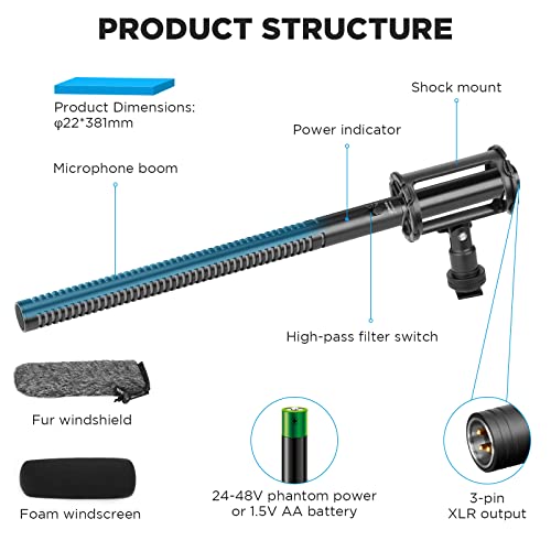 Image of BOYA BY-BM6060L External Shotgun Microphone for Camera DSLR,Super-Cardioid Mic with Shockmount for Film Vlog, Professional Condenser Microphones for Video Recording Voice Interview YouTube