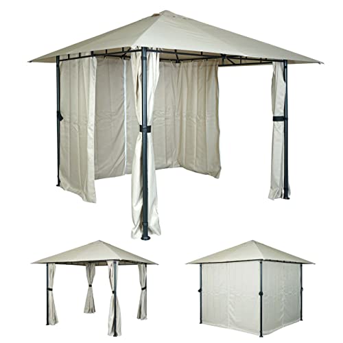 Mendler Gazebo pergola Tende baldacchino Moderno Elegante Giardino Patio HWC-J63 Acciaio Poliestere 3x3m Avorio Beige