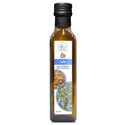 Health Seed® Aceite de linaza sin filtrar, botella de vidrio prensado en frío 100% puro - Fresco del fabricante - 100 ml