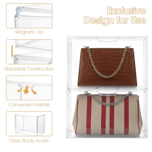 Image of 2-Pack 14.2 inch L x 8.9 inch W x 10.6 inch H Clear Acrylic Display Case with Magnetic Lid, Stackable Storage Bins for Collectibles, Figures, Handbags, and Shoes, Dustproof Organizer Box for Home Office