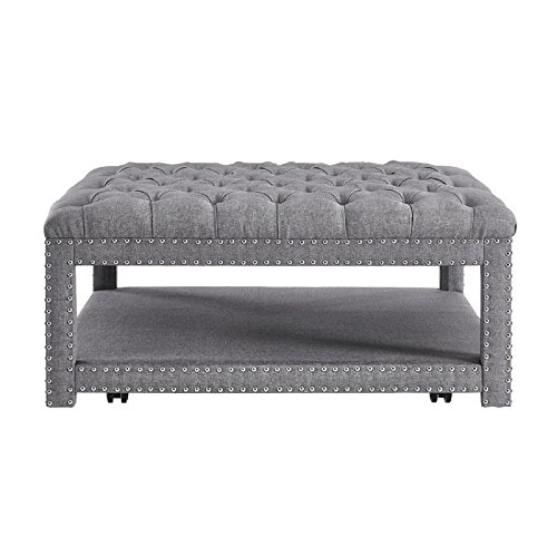 Beaumont Lane Button Tufted Coffee Table Ottoman in Gray