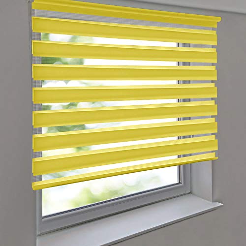 Doppelrollo Premium 65 x 80 cm gelb - Duorollo Vario Seitenzug zum Anschrauben freihängend für Wandmontage und Deckenmontage - inkl. Metallträger