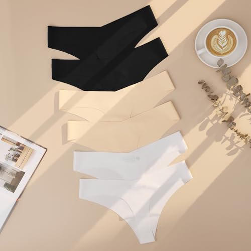 Image of DEANGELMON Seamless Thongs for Women No Show Thong V-waisted Underwear Women Comfy Multiple Pack