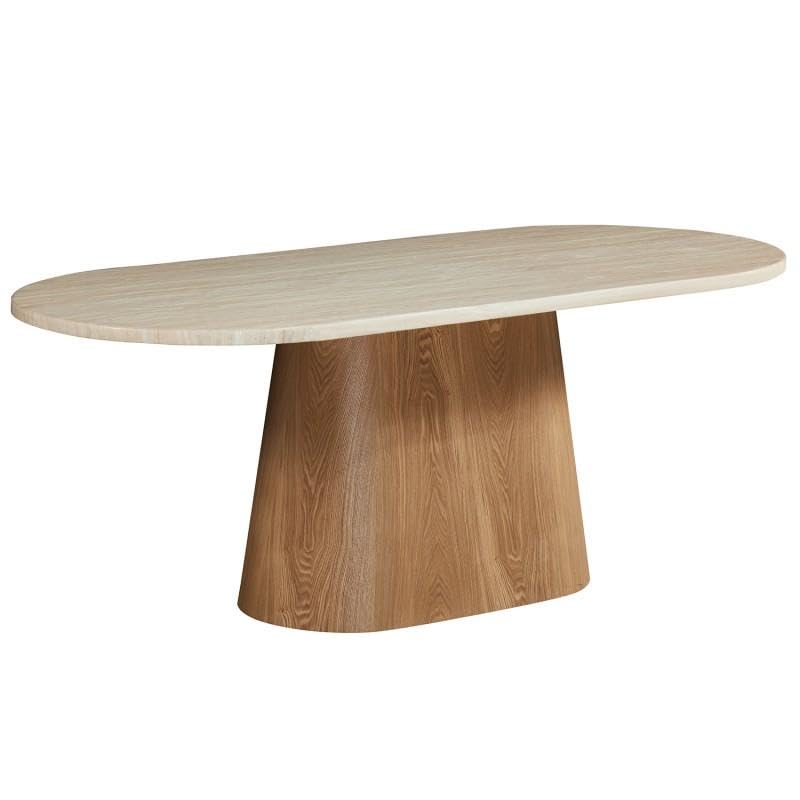 DRW Table Ovale de Salle à Manger en Bois et céramique Finition marbre Naturel 76 x 200 x 90 cm