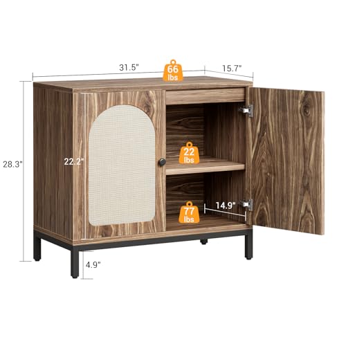 GarveeHome Rattan Sideboard Buffet Cabinet, Kitchen Storage Cabinet with Adjustable Shelf for Living Room, Hallway, Dark Brown