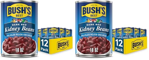 Image of BUSH'S BEST 16 oz Canned Dark Red Kidney Beans,Source of Plant Based Protein and Fiber,Low Fat,Gluten Free,(Pack of 24)