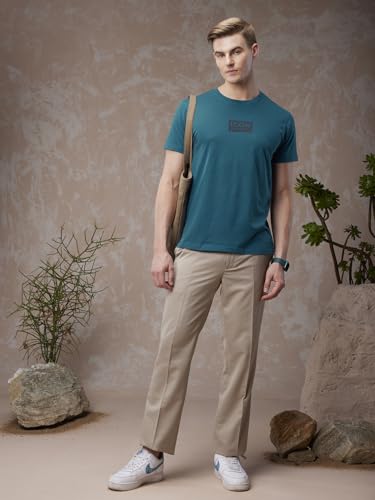 Image of Bewakoof Men's Typography Regular Fit Half Sleeve Round Neck T-Shirt American Pima | | Lightweight | Multipurpose
