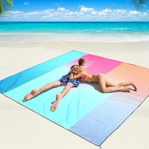 Image of WIWIGO Beach Blanket Waterproof Sandproof Beach Mat 79 inch X 83 inch /10'x9'for 2-8 Adults Quick Drying Outdoor Picnic Mat Beach Accessories for Travel, Camping, Hiking