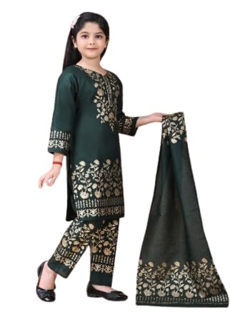 Image of Girl's Rayon Ethnic Wear Embroidered Kurta Set with Dupatta