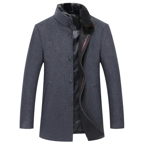 Manteau d'hiver en laine col montant boutons discrets Gris