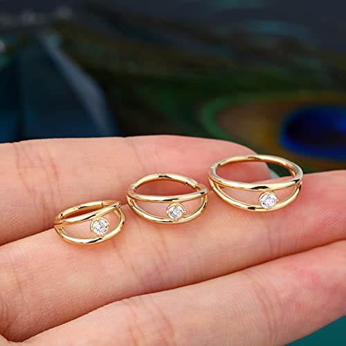 COCHARM 14K Real Gold Nose Ring 16g Double Hoop Solid Gold Daith Earrings 8mm/10mm 14Kt Yellow Gold Lip Ring 14k Gold Conch Earring Hoop 12mm3