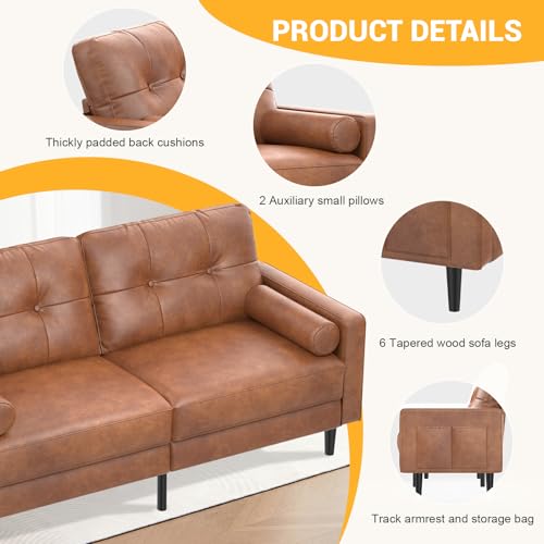 Aotumm Ciort 2-Sitzer-Sofa Modern Dick Gepolstert 2 Kissen Komfortables Leder Sofa mit 2 Staufächern für Wohnzimmer Schlafzimmer Büro Einfach zu montieren Klein