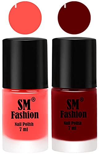 Image of Long Lasting Nail Polish | Nail Paint Combo 7 ml Each) - Set of 2 Baby Pink-Dark Red