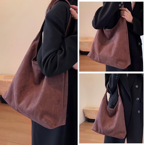 Image of Suede Bag for Women New Suede Tote Bags for Women Retro Slouchy Bag Brown Shoulder Bag Hobo Handbag