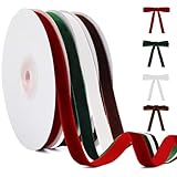 YANGTE 4 Colors Velvet Ribbon Set, 3/8' x 40Yard Premium Christmas Velvet Ribbon for Gift Wrapping, Christmas Tree Ornaments Handmade Crafts Bow Making（Red,Green,White,Brown）