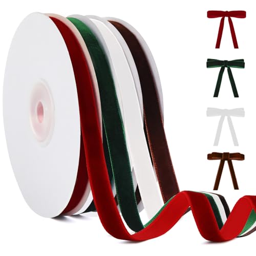 YANGTE 4 Colors Velvet Ribbon Set, 3/8' x 40Yard Premium Christmas...