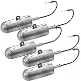 5pcs Fish WOW!® 8oz Bullet Jighead with 32786 MUSTAD 10/0 Hook 2X Strong Black Nickel Hooks unpainted Jig Heads - Plain