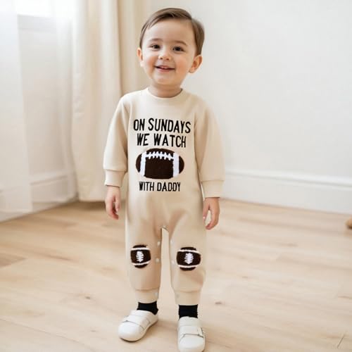 Newborn Baby Boy Girl Fall Outfit Romper Long Sleeve Football Embroidery Onesie Jumpsuit Bodysuit Cute Infant Clothes3