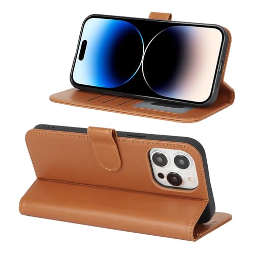 Image of for iPhone 14 Pro Case Wallet with Card Holder,for iPhone 14 Pro Wallet Case for Women Men,PU Leather Shockproof Magnetic Buckle Stand Flip Phone Case-Brown