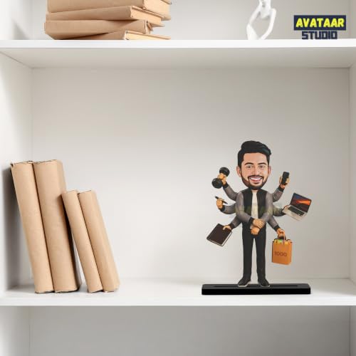 Image of Personalized Multitasking Figurine Custom Face Avatar from Photo Executive Desk Decor Gift for Entrepreneurs, Managers & Business Professionals (7 Inches)