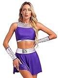  Mufeng Femme Mini Robe Déguisement Pom-Pom Girl Costume Carnaval Débardeur Cheer-Leader avec Mini Jupe Uniforme École Sportive Musicale Football Violet XXL