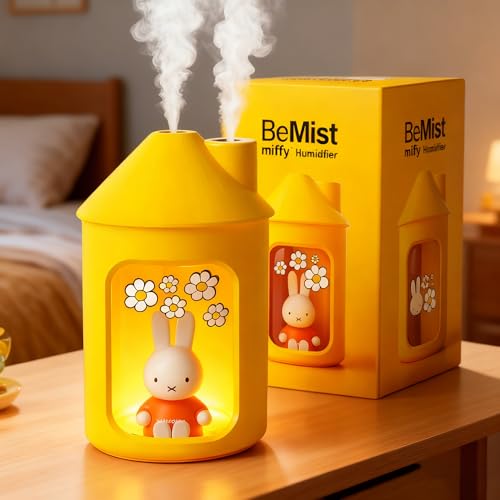 卓上加湿器 450mL USBポート LED デュアルノズルスプレー ミッフィー加湿器 静音 持ち運び便利 小型 車載加湿 調整 お手入れ簡単 空気清浄 空焚き防止 乾燥/花粉症対策 寝室/オフィス/車載 家庭適用/リビング用 ギフト (yellow)