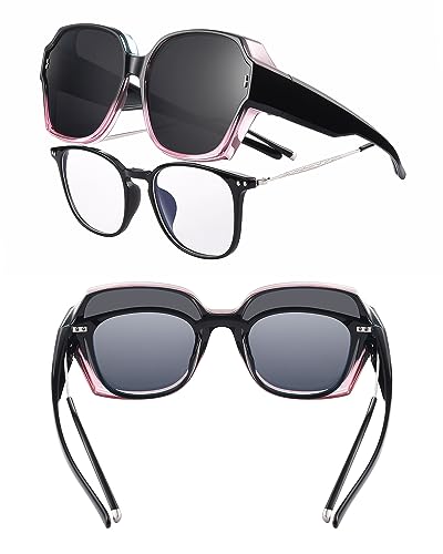Polarized Sunglasses Fit Over Glasses For Women, Trendy Square Sun Glasses Lightweight Wrap Around Shades3