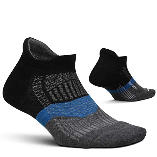 Feetures Elite Max Cushion No Show Tab Sock Stripe (Large, Iron Ore)