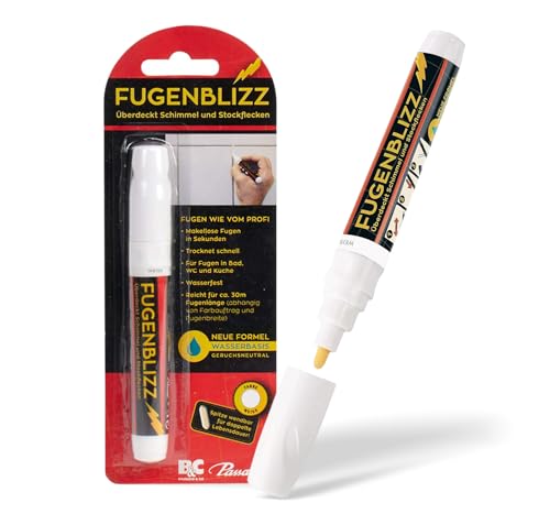 Fugenstift FugenBlizz weiß für Fliesen in Bad & Küche | Überdeckt Schimmel und Stockflecken | Wasserfester Stift mit hoher Deckkraft
