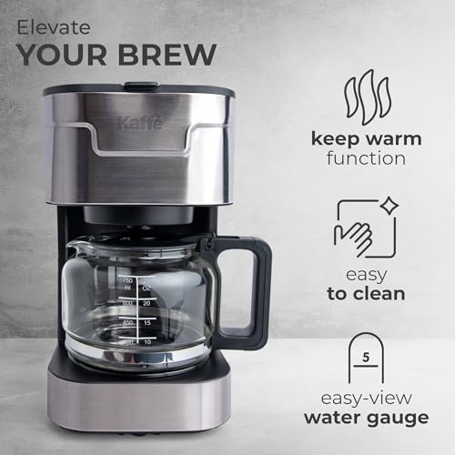 Kaffe Coffee Maker (25oz / 750ml) - Keep Hot Function, Sneak-a-cup & Washable, Removable Basket Filter - Compatible w/Size 2 Filters for Pour Over Coffee - Easy-View Water Tank - Stainless Steel by Kaffè - Image 4